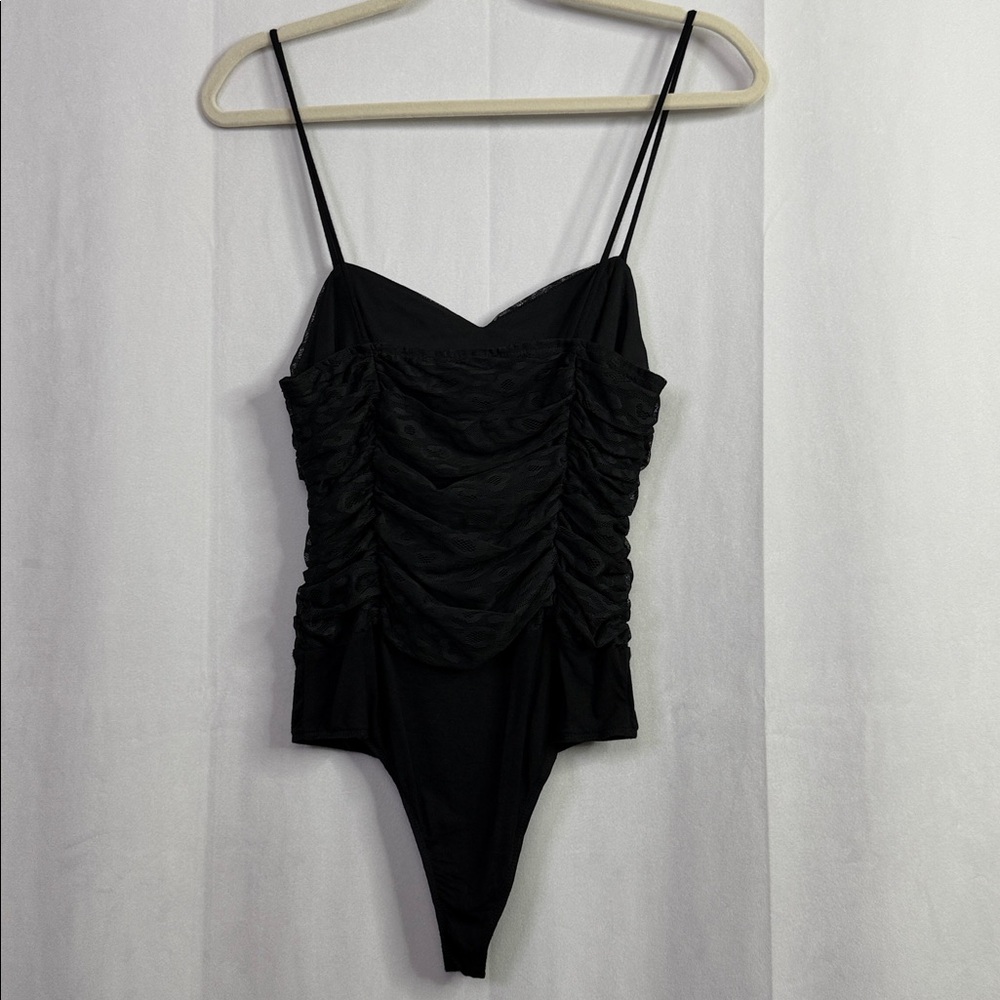 Forever 21 Animal Print Lace Rushed Black One Piece Snap Closure Bodysuit - Picture 3 of 7